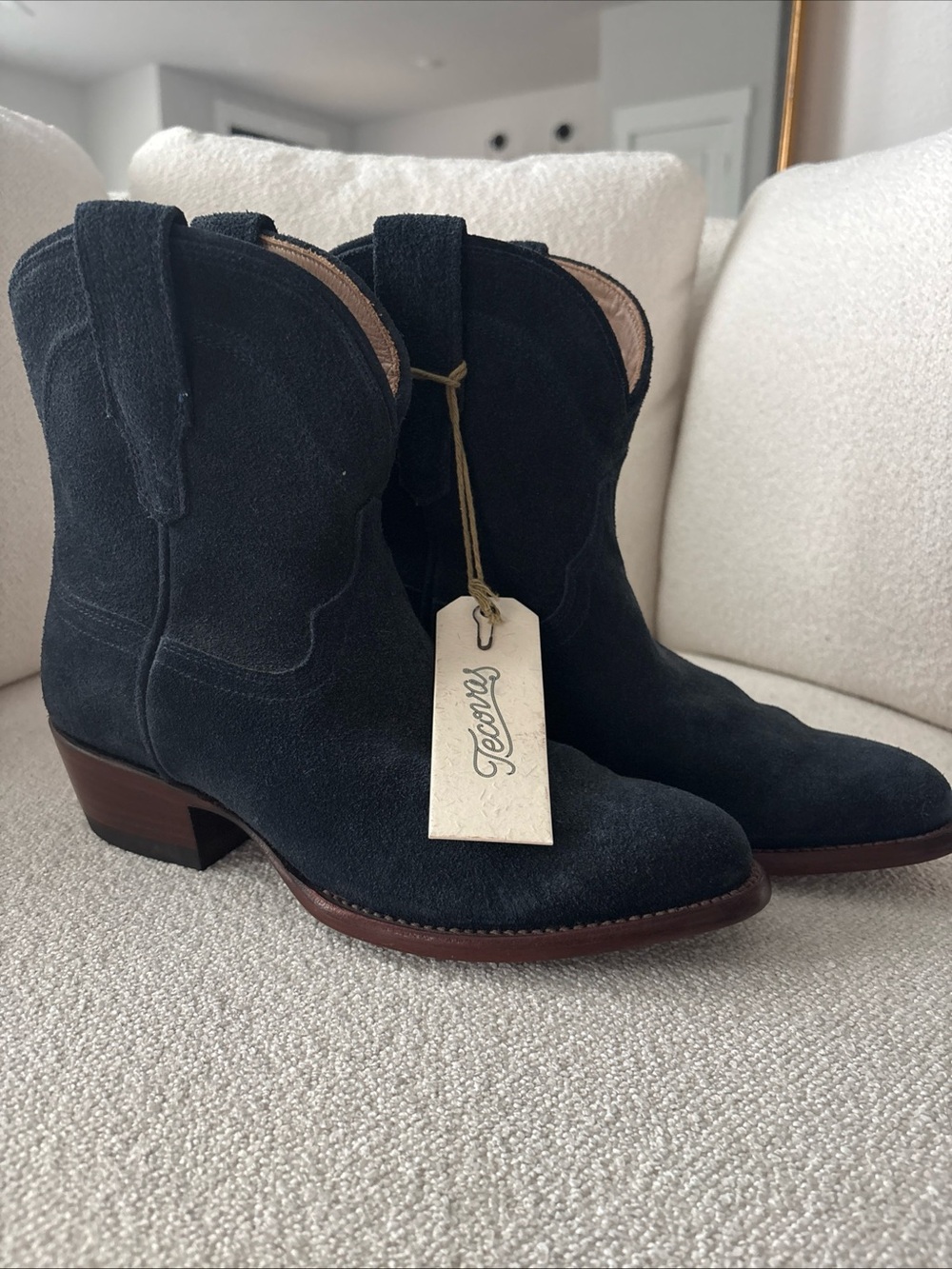 Tecovas Navy The Lucy Suede Western Ankle Boots 7.5